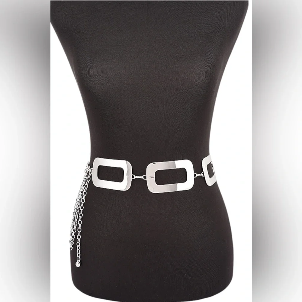 Gold or Silver Oversized Link Buckle Waist Station Statement  Belt